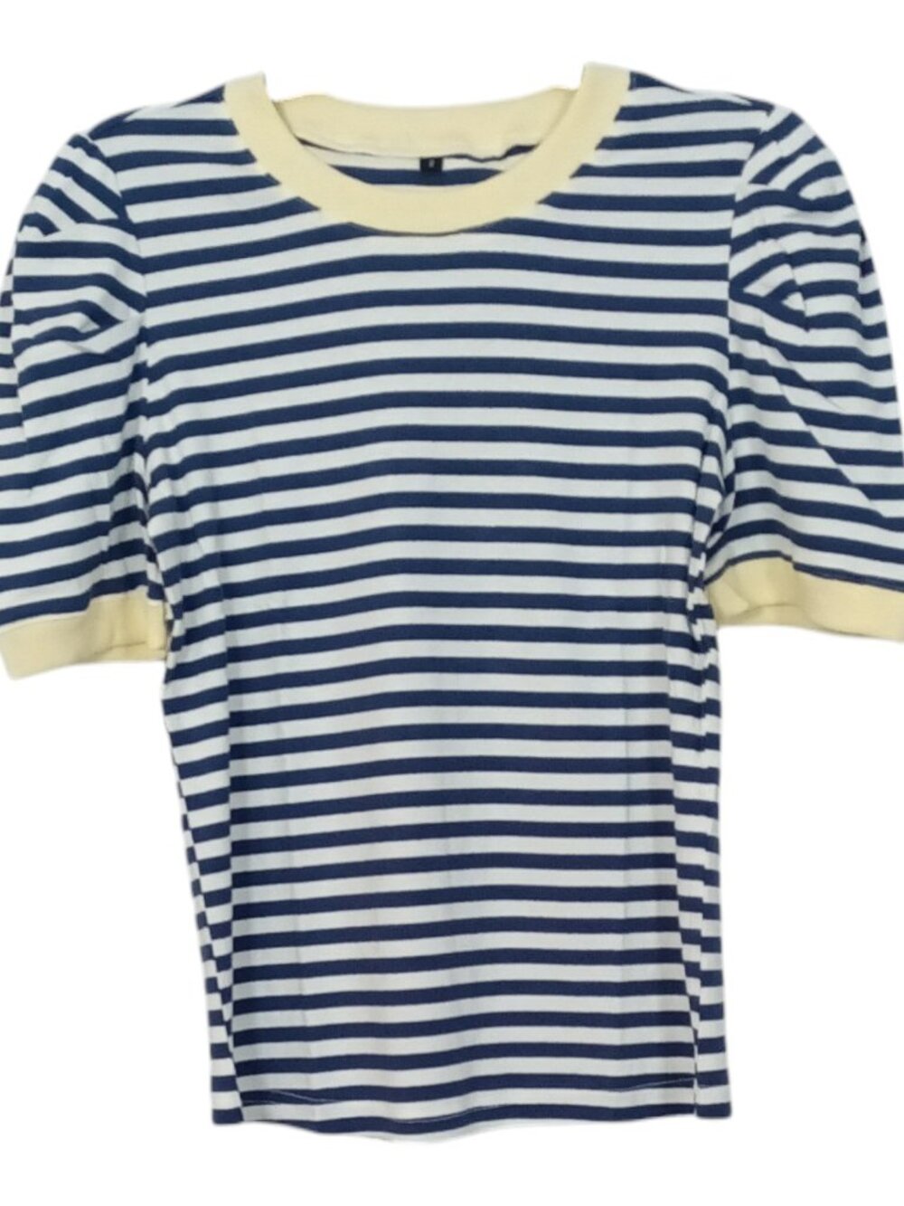 Women's S Blue White Striped Crewneck Shirt Colorblock Y2K Summer Top Retro Tee